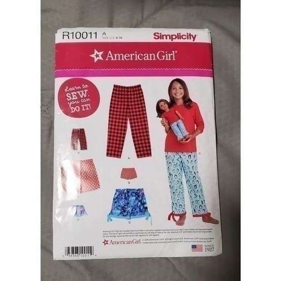 Simplicity R10011 American Girl Doll Clothes Sewing Pattern Pajamas Pants - Picture 1 of 2